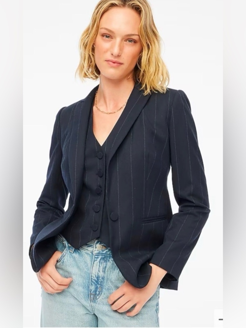 J. Crew Navy Pinstripe Tailored Blazer
